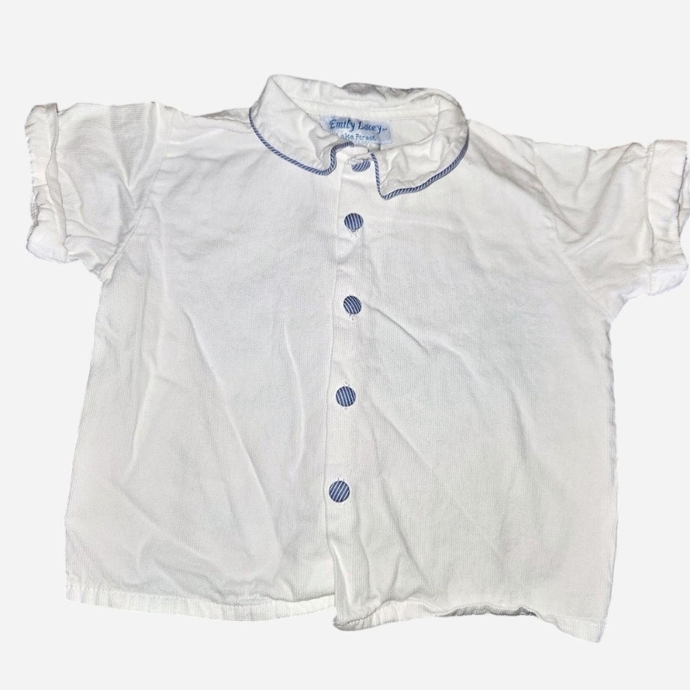 Crisp White Kids Button-Down Shirt with Blue Details